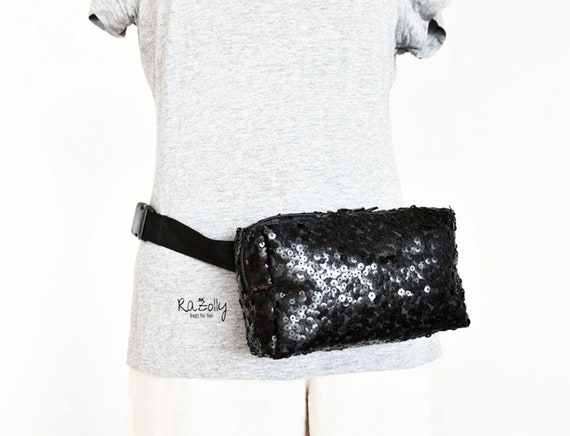black sequin bum bag
