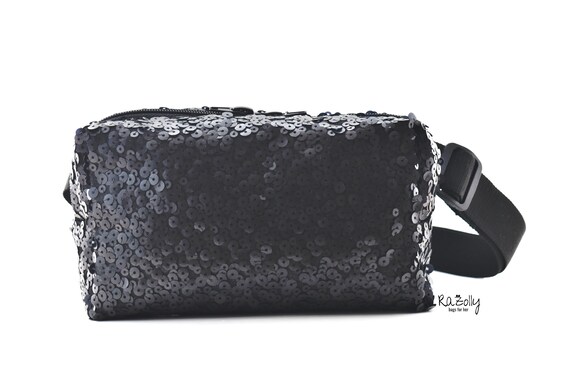 black sequin bum bag