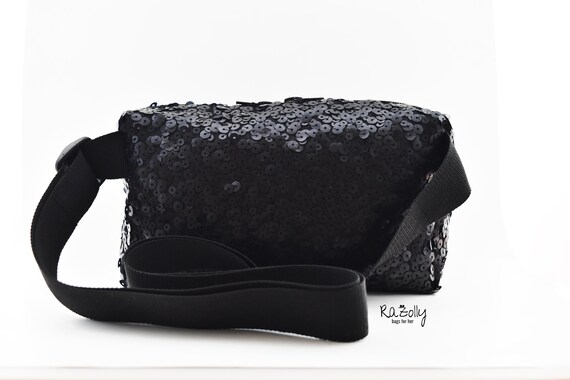 black sequin bum bag