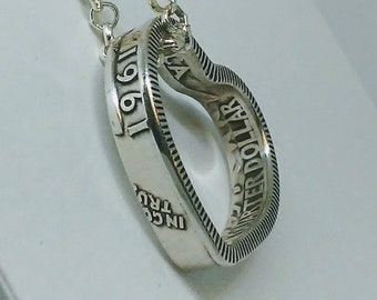 Heart Pendant made from  US SILVER QUARTER coin ring  1940-1964 with silver plated chain