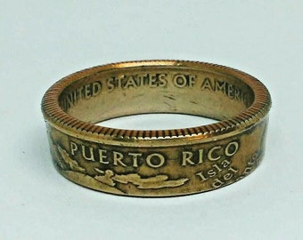 Sealed Puerto Rico  quarter coin ring color powder coated gold sizes 4-14