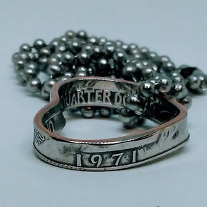 Coin Heart pendant  made from US quarter 1965 - 1999 coin ring birth year etc with chain