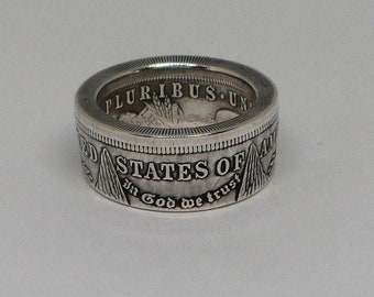 Coin Ring handmade from United States   Morgan Silver Dollar in sizes 9 - 15 antique finish High Quality