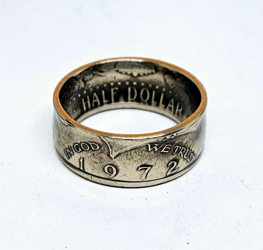 Handmade Kennedy Half Dollar US Coin Ring – JFK Design, Sizes 3-17, Men's, Mixed Metals, Made In USA