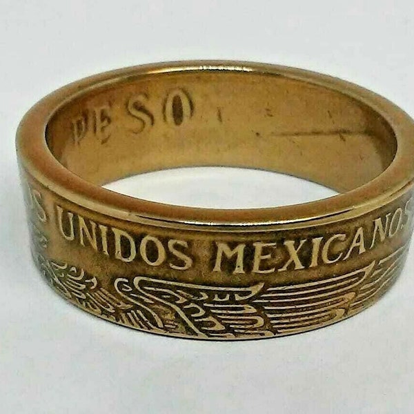 Powder coated translucent  gold Coin ring made from MEXICAN PESO in size 7-14