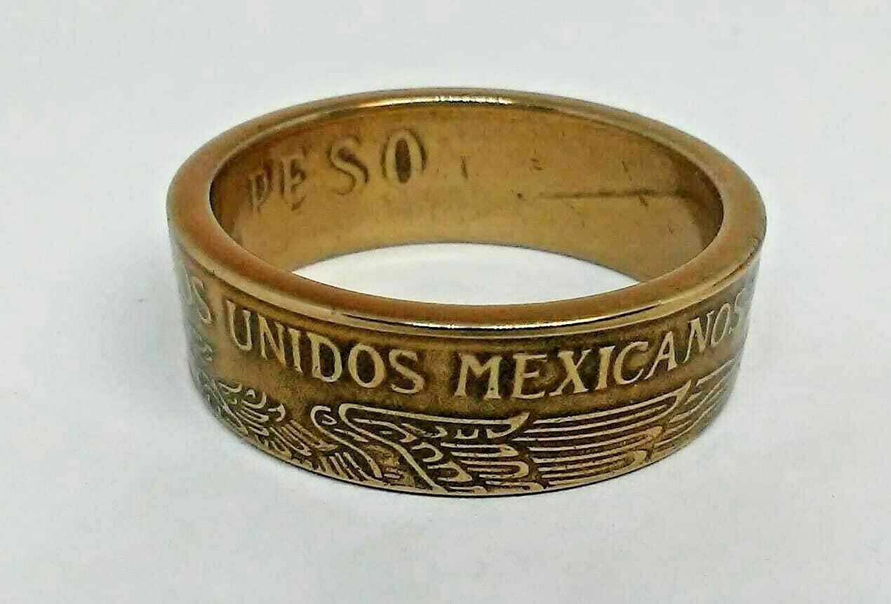 Powder coated translucent gold Coin ring made from MEXICAN PESO in size 7-14