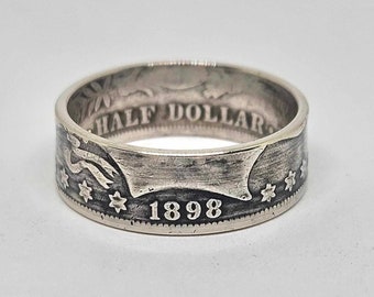 Coin Ring made from 1898  Barber  Silver Half Dollar in sizes 9 - 14