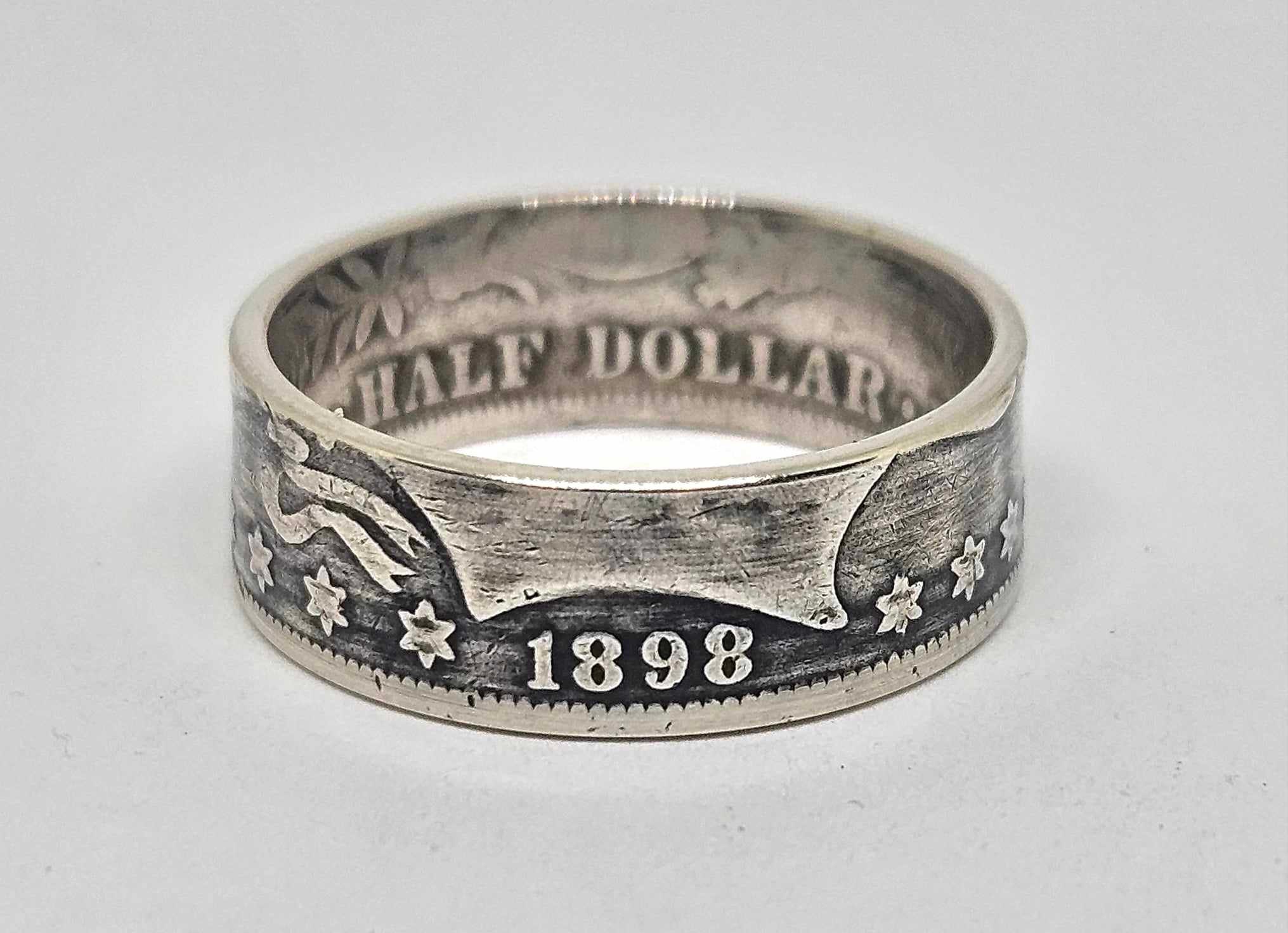 Coin Ring made from 1898  Barber  Silver Half Dollar in sizes 9 - 14