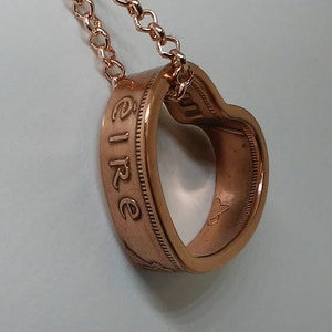 Heart shaped Pendant made from Irish  penny Ireland coin ring with 24 in chain