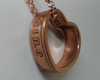 Heart shaped Pendant made from Irish  penny Ireland coin ring with 24 in chain