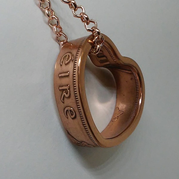 Heart shaped Pendant made from Irish  penny Ireland coin ring with 24 in chain