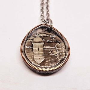 Tear drop shaped Pendant made from PUERTO RICO US  coin ring  with 22 in chain