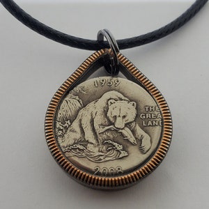 Teardrop  shaped Pendant made from Alaska state quarter  coin ring