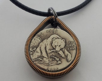 Teardrop  shaped Pendant made from Alaska state quarter  coin ring