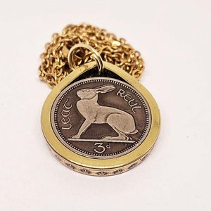 Tear Drop  Pendant made from Irish 3 pence  Ireland coin ring with 20 in chain