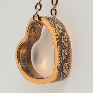 Heart Pendant made from Canadian Large cent from Canada coin ring with chain