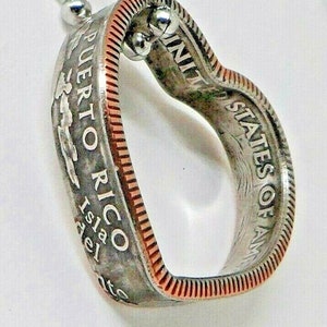 Heart shaped Pendant made from Puerto Rico  coin ring with 24 in chain