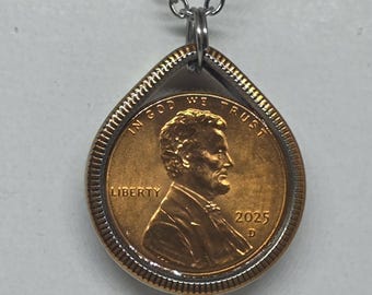 Teardrop Pendant 2025 Lincoln Cent and US quarter coin ring & chain 2025 year