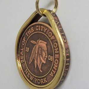 1908 Oneonta New York seal of the city  token pendant with chain coin ring available too