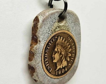 Pendant made from Indian Head Penny  & deer shed antler  24 in coin I sell coin rings too