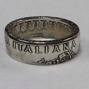 Coin Ring made from Italian 500 Lire Coin sizes  9- 15
