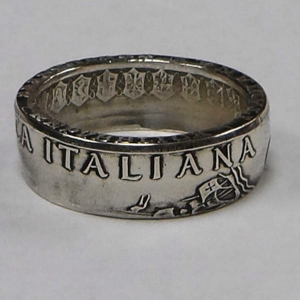 Coin Ring made from Italian 500 Lire Coin sizes  9- 15