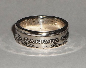 Coin Ring made from Canadian silver half dollar size 7-13 random year will be sent