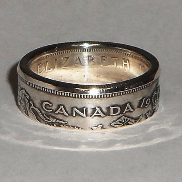 Coin Ring made from Canadian silver half dollar size 7-13 random year will be sent