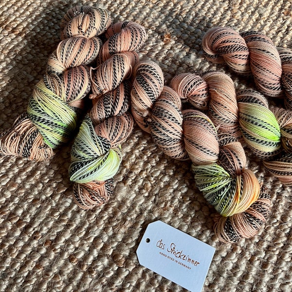 hand-dyed sock yarn from Merino sheep, high twist, zebra sock neon 10