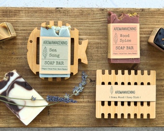 Wooden Soap holder and natural bar soap, gift for her, gift for him, gift for Mom, luxury soaps.