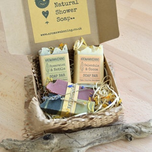 Natürliche Duschseife, handgemachte Seife Geschenkbox, natürliche Seifen, palmölfrei, vegan, kalt verarbeitet.