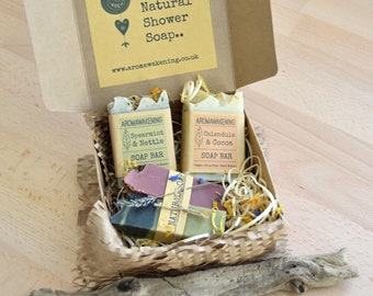 Natural Shower Soap box, handmade soap gift box, all-natural soaps, palm oil free, vegan, cold process.