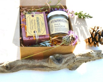 Natural zero waste gift set, organic shea butter face balm, choose soap variety from drop down menu.