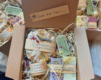 Pampering Gift Box, Natural soaps, organic bath melts, organic solid perfume & organic lip balm Handmade In Wales, UK