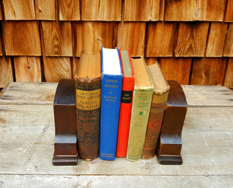 Vintage Wooden Bookends Weighted Bookends Etched Wooden Etsy