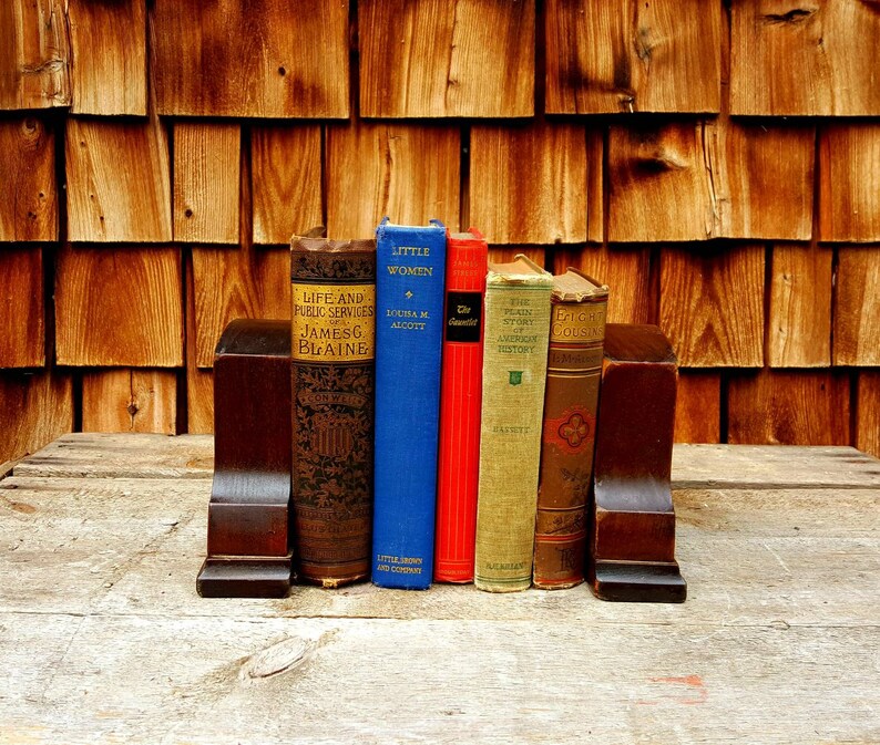 Vintage Wooden Bookends Weighted Bookends Etched Wooden Etsy