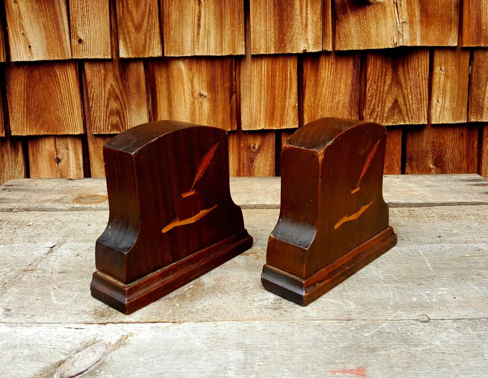 Vintage Wooden Bookends Weighted Bookends Etched Wooden Etsy
