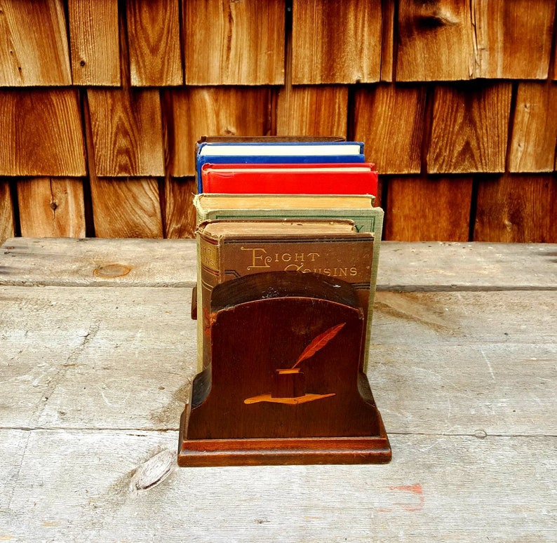 Vintage Wooden Bookends Weighted Bookends Etched Wooden Etsy
