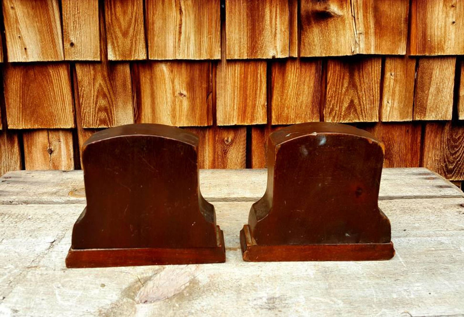 Vintage Wooden Bookends Weighted Bookends Etched Wooden Etsy