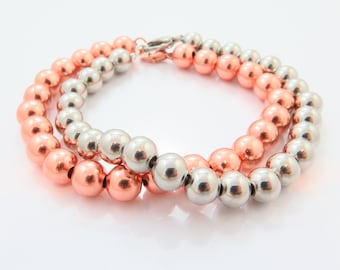Stainless steel or Copper beaded bracelets|Men's bracelet|Steel beads|Gift for him|Simple men's bracelet|Unisex|Men's fashion|Male stacker