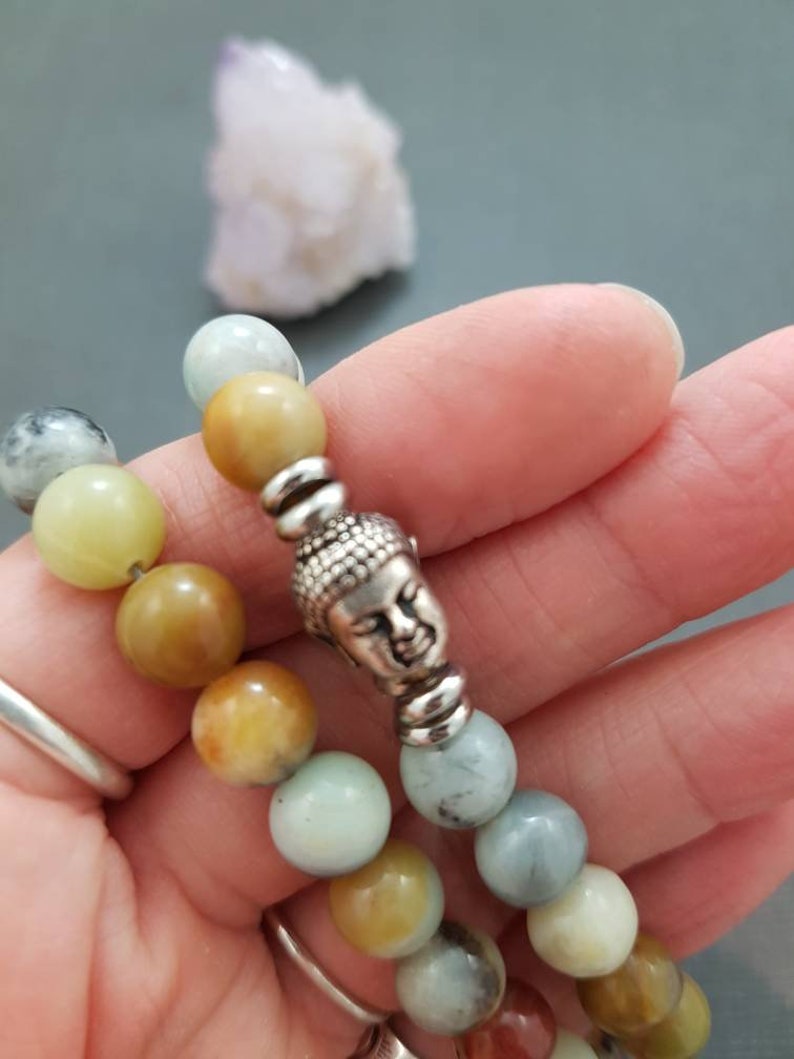 Amazonite Gemstone Bracelet on Silver.Buddha Bracelet.Wrap Bracelet.Gift For Her.Yoga Gift.Meditation Jewelry.new Age.Brown Stone.Meditation
