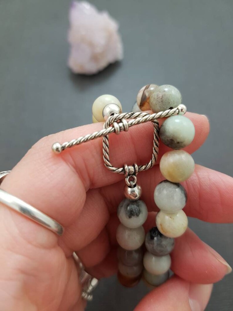 Amazonite Gemstone Bracelet on Silver.Buddha Bracelet.Wrap Bracelet.Gift For Her.Yoga Gift.Meditation Jewelry.new Age.Brown Stone.Meditation