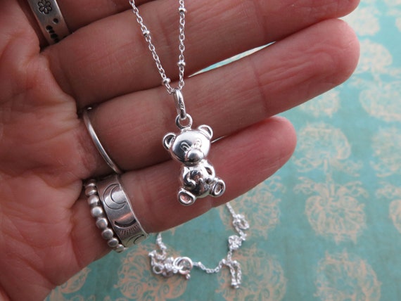 Sterling Silver Teddy Bear Pendant on Silver Chainsmall Necklace for  Hergift Ideasminimalist Jewelrycute Necklacekids Pendantanimal - Etsy