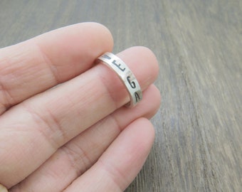 VEGAN hand stamped sterling silver ring|Simple stackable everyday ring|Gift for Her|Minimalist ring|Message ring|Thumb knuckle ring band