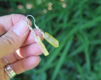 Gorgeous yellow mermaid Quartz crystal wand drop earrings on sterling silver|Colourful magical happy jewelry|Unique unicorn fairy|For her