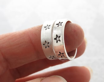 Stars hand stamped sterling silver ring band|Stacker|Stacking jewelry|Gift for her|Minimalist celestial ring|Starry|Magic|Wide band ring