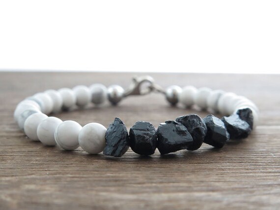 Howlite and Raw Black Tourmaline Braceletgift Ideasprotection