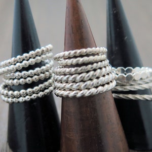 Sterling silver stacker rings|Minimalist rings for her|Bubble, beaded rings|Twisted rope ring|Stackable rings for her|Ring sets|Gift|Luxury