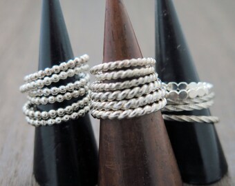 Sterling silver stacker rings|Minimalist rings for her|Bubble, beaded rings|Twisted rope ring|Stackable rings for her|Ring sets|Gift|Luxury