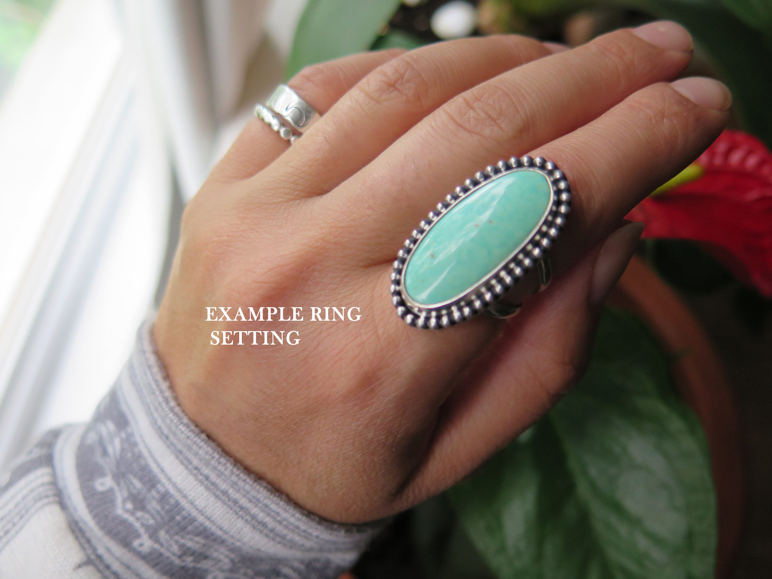 GENUINE Statement Long Oval KINGMAN Turquoise Sterling Silver Large ...